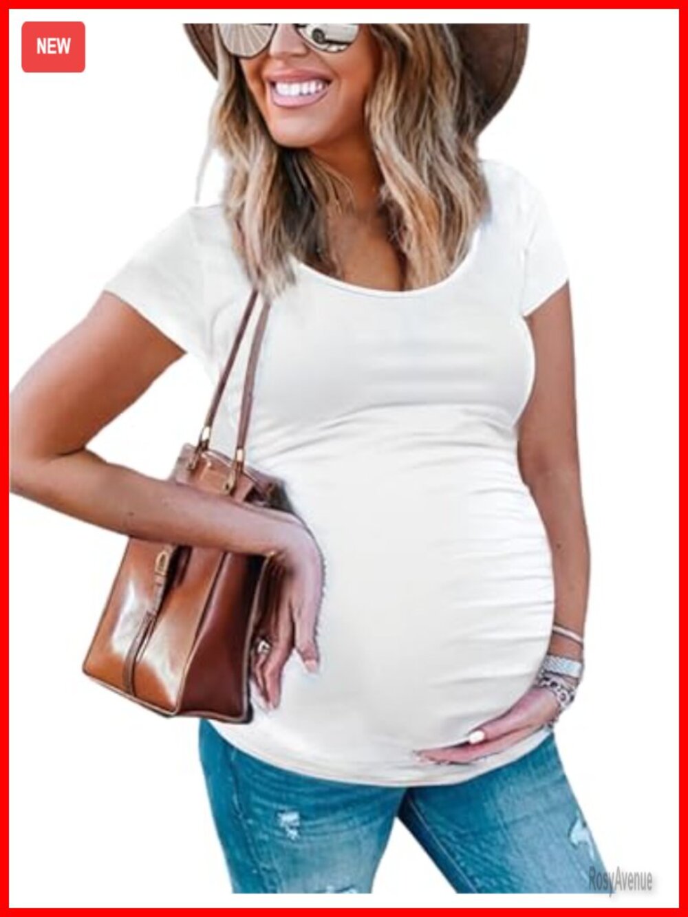 Maternity Short Sleeve Side Ruched Scoop Neck T-Shirt